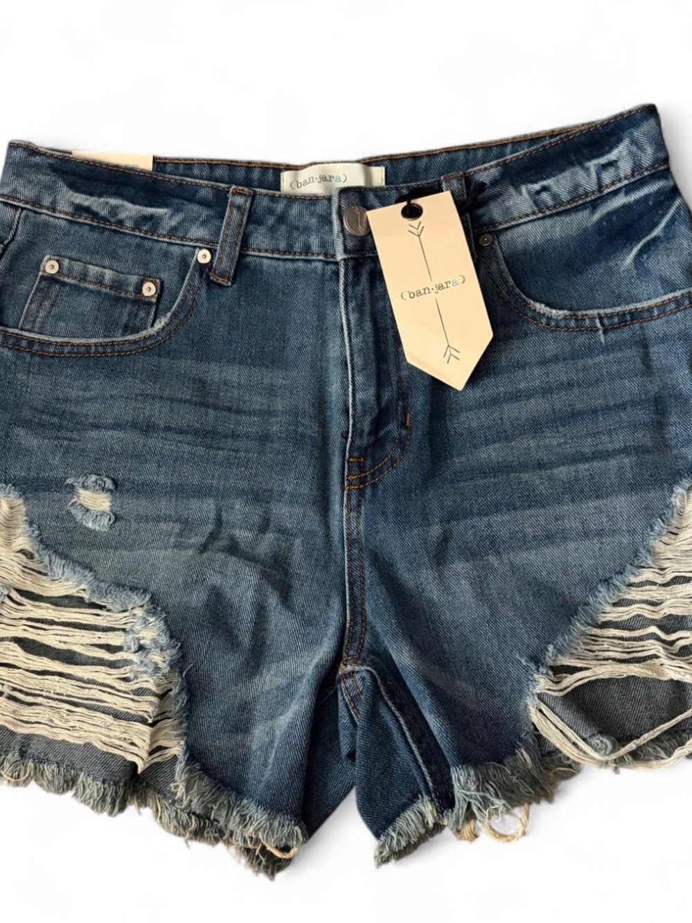 Ban-Jara Women's Distressed Denim Shorts - Dark Blue